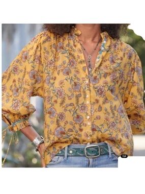 Sundance Ashton Floral Blouse in Retro Ditsy Floral Yellow Medium Petite
